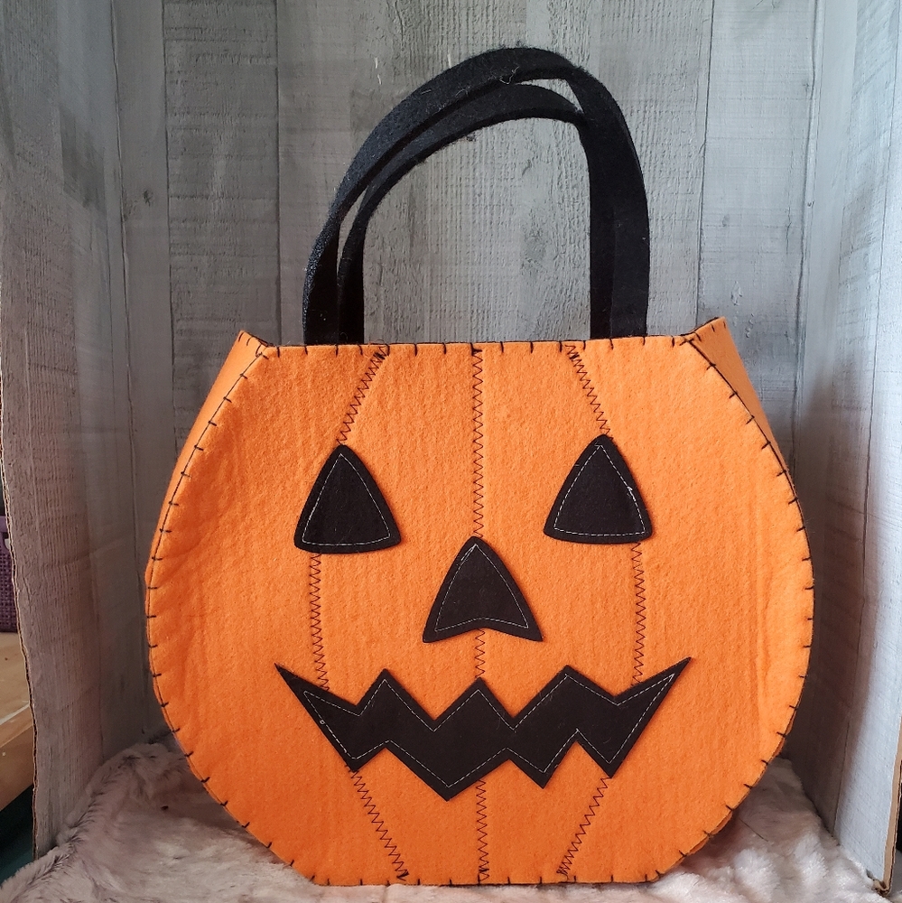 TAG Vintage Halloween Pumpkin Face Felt Tote Bag Purse